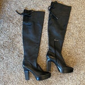 Calvin Klein Thigh High Black Platform Heel Boots size 9